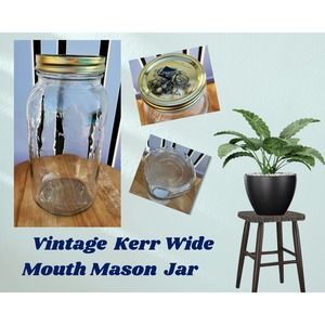 Vintage Kerr Wide Mouth Mason Half Gallon Glass Jar with New Twist on Lid